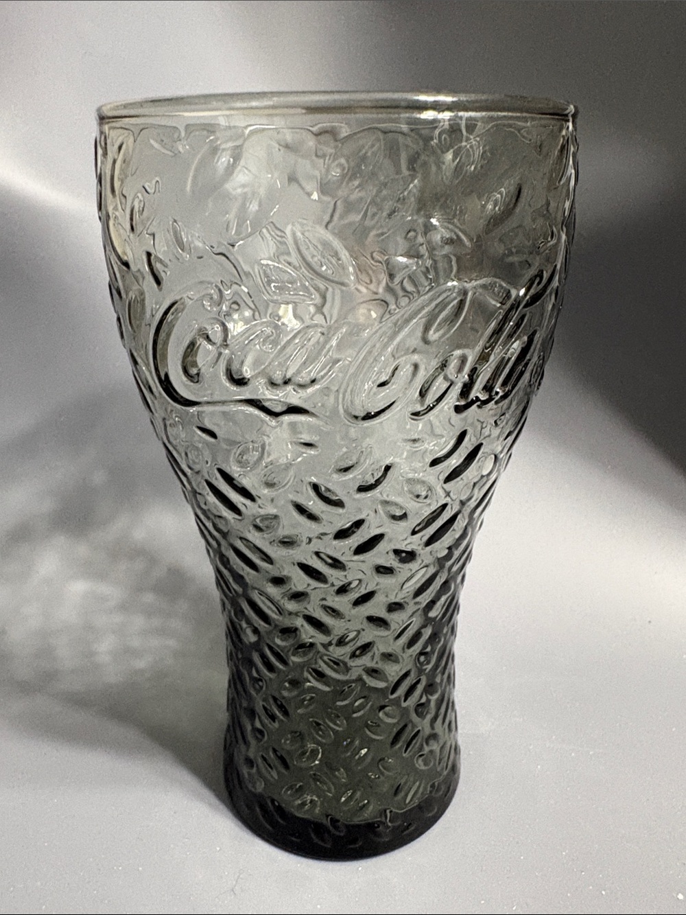 Vintage Coca Cola Clear Smoke Pebble Textured Embossed Glass Tumbler